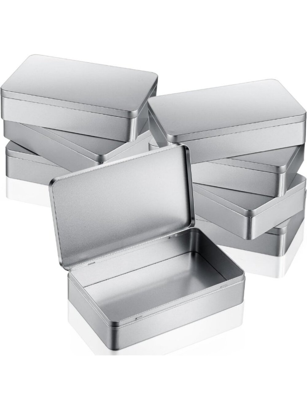 Set of 8 Silver Metal Storage Tins with Lids - Perfect for Organizing & Crafts